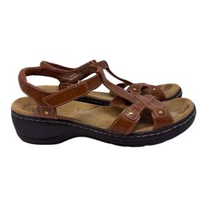Clarks Hayla Flute brown leather strappy sandals women’s size 8 1/2M